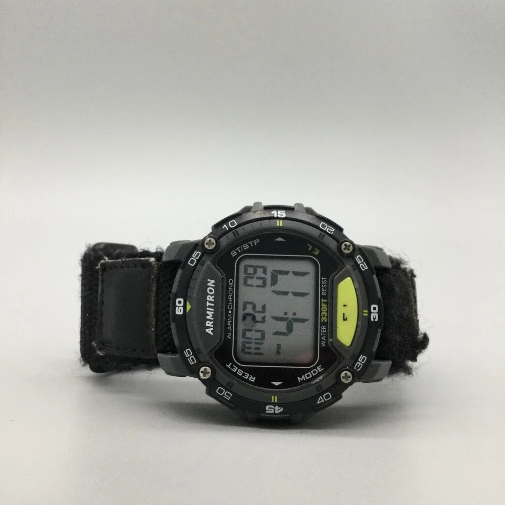 Armitron Pro Sport Mens Watch 43mm Digital Black Nylon Alarm Chrono Backlight